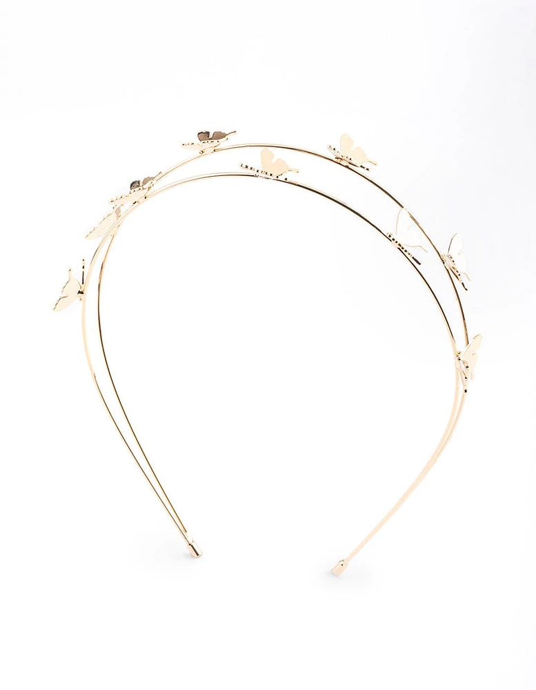 Gold Double Row Dainty Butterfly Headband