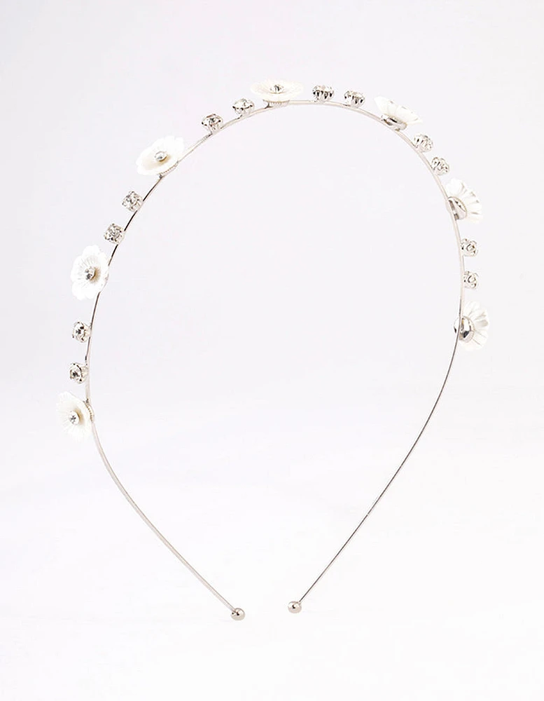 Rhodium Pearly Diamante Flower Headband