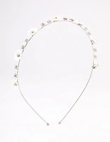 Rhodium Pearly Diamante Flower Headband
