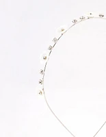 Rhodium Pearly Diamante Flower Headband