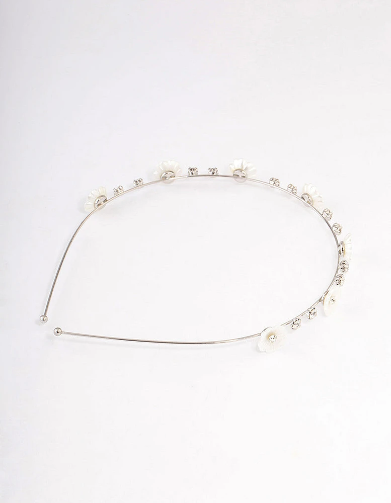 Rhodium Pearly Diamante Flower Headband