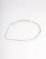 Rhodium Pearly Diamante Flower Headband