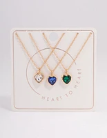 Gold Mixed Diamante Heart Necklace Pack