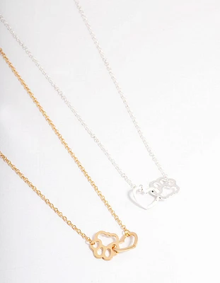Mixed Metal Heart & Paw Link Necklace