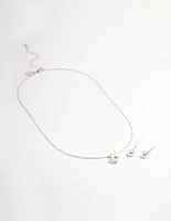 Silver Pearl Bunny Necklace & Stud Earrings
