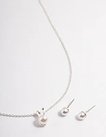 Silver Pearl Bunny Necklace & Stud Earrings