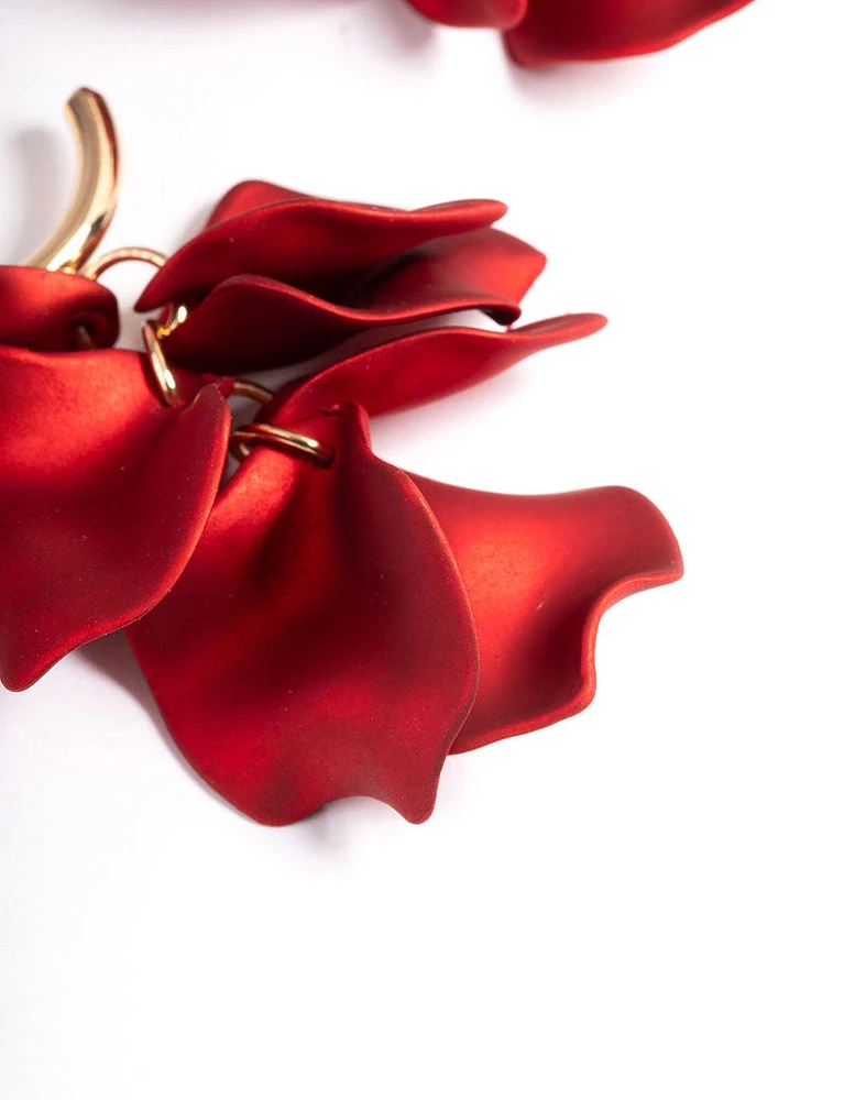 Red Coated Petal Huggie Earrings