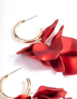 Red Coated Petal Huggie Earrings