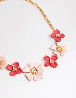 Red Mixed Diamante Flower Necklace