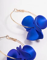 Gold Pealised Blue Flower Hoop Earrings