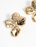 Gold Plated Brass Hammered Petal Stud Earrings