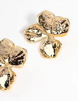 Gold Plated Brass Hammered Petal Stud Earrings