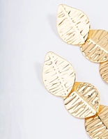 Gold Plated Brass Quad Leaf Drop Earrings