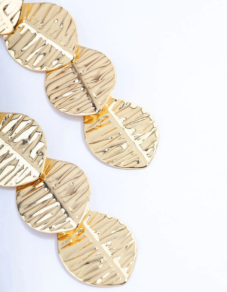 Gold Plated Brass Quad Leaf Drop Earrings