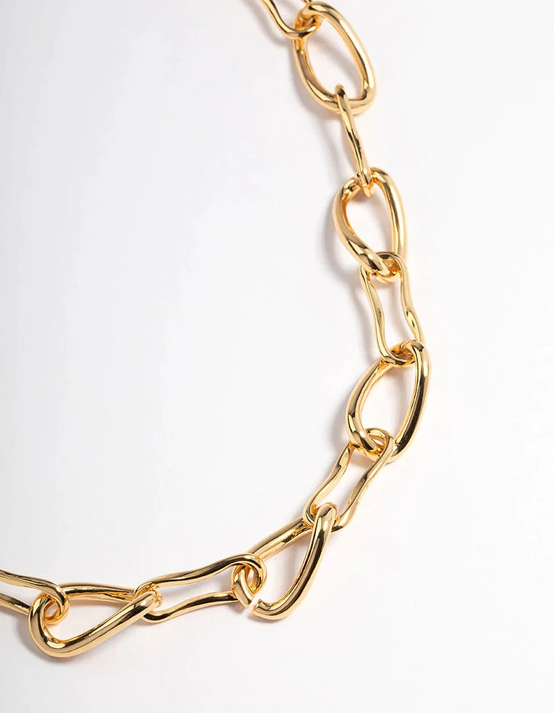 Gold Brass Irregular Link Chain Necklace