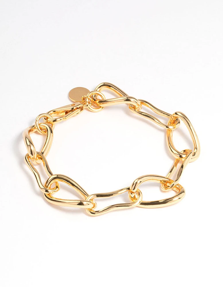 Gold Plated Brass Irregular Link Chain Bracelet