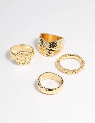 Gold Brass Hammered Molten Ring 4-Pack