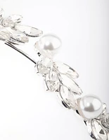 Silver Crystal Pearl Floral Headband
