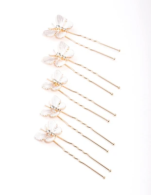 Rose Gold Diamante Butterfly Hair Pin 5-Pack