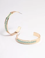 Gold Bead Centre Stripe Hoop Earrings