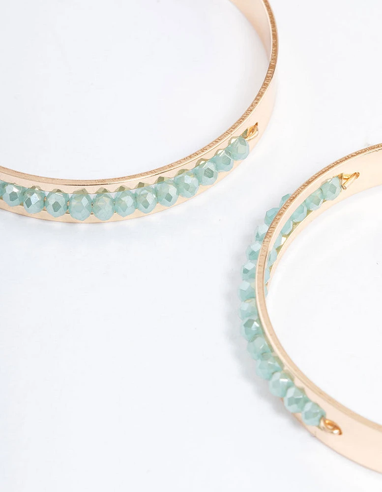 Gold Bead Centre Stripe Hoop Earrings