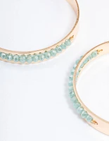 Gold Bead Centre Stripe Hoop Earrings