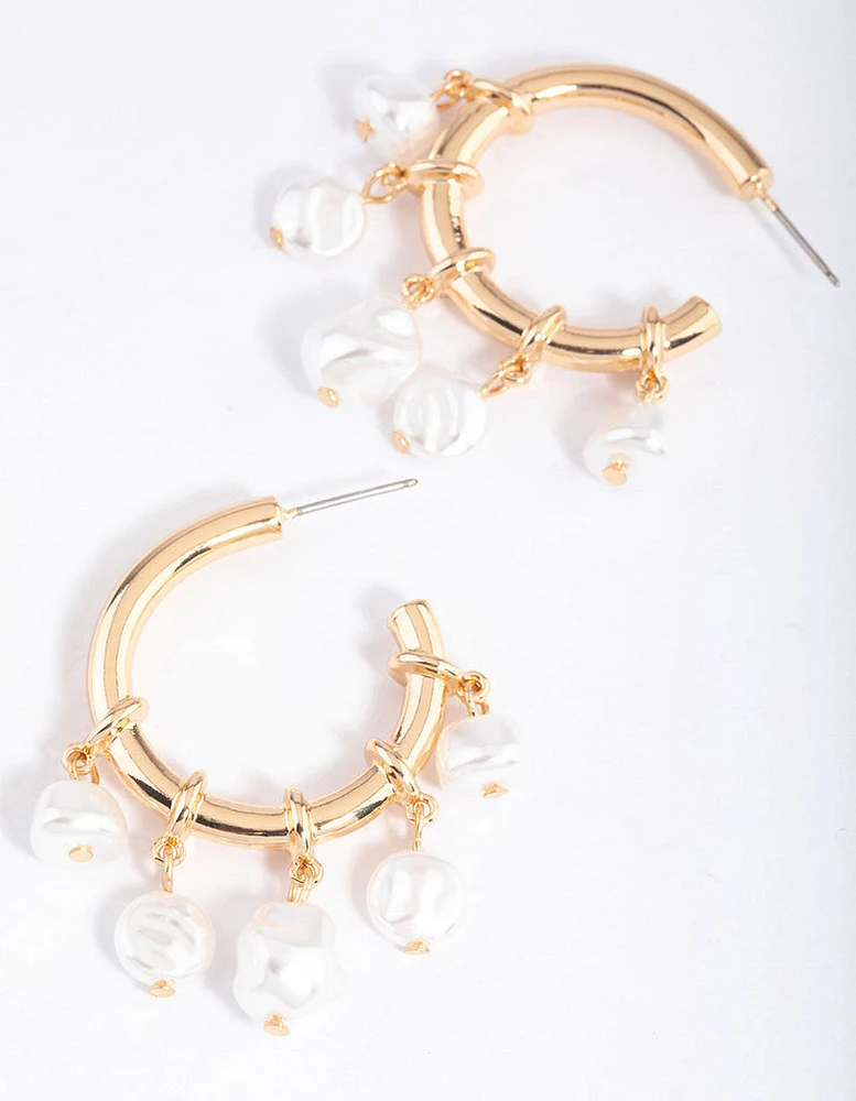 Gold Pearly Nautical Hoop Earrings