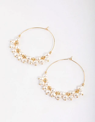 Gold Mega Pearly Mixed Hoop Earrings
