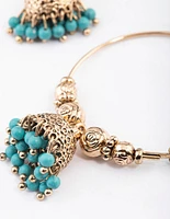 Antique Gold Blue Bead Hoop Jhumka Earrings