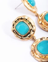 Gold & Turquoise Molten Round Drop Earrings