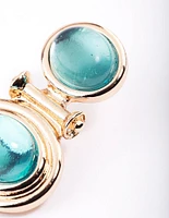 Gold Double Stone Turquoise Drop Earrings