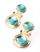 Gold Double Stone Turquoise Drop Earrings