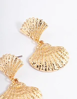 Gold Half Shell Double Drop Earrings