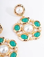 Gold Pearl Drop Round Mixed Earrings