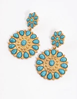 Gold Statement Disc Stone Drop Earrings