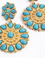 Gold Statement Disc Stone Drop Earrings