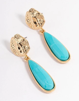 Gold Organic Stone Teardrop Earrings