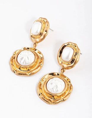 Gold Molten Round Drop Earrings