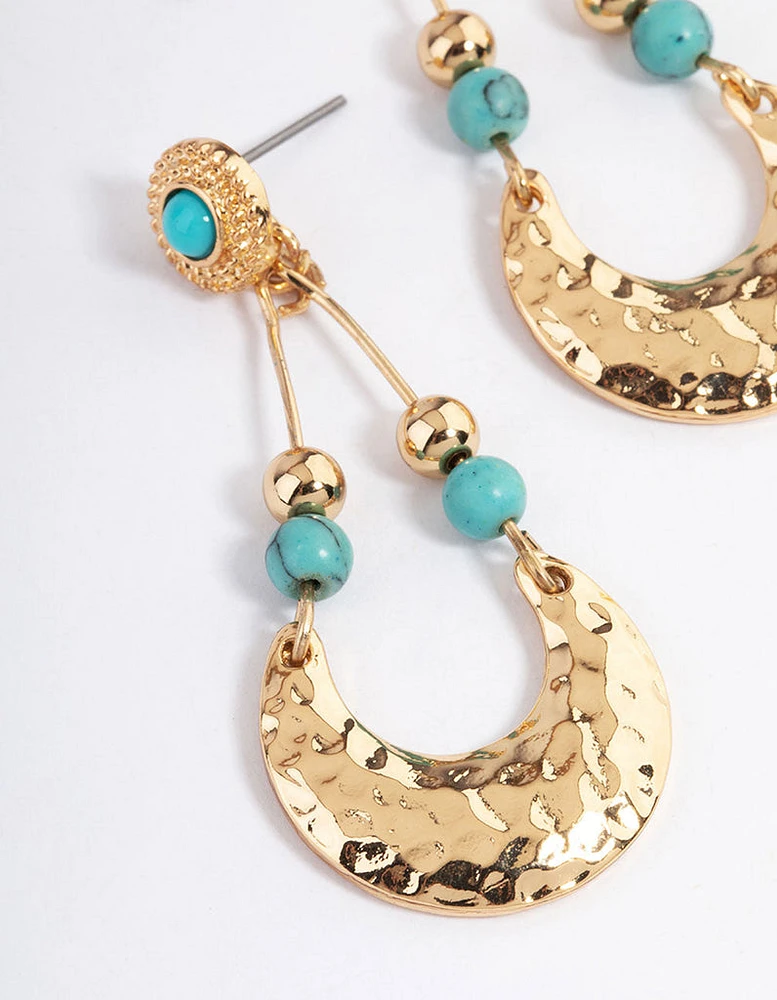 Gold Stone Hammered Teardrop Earrings