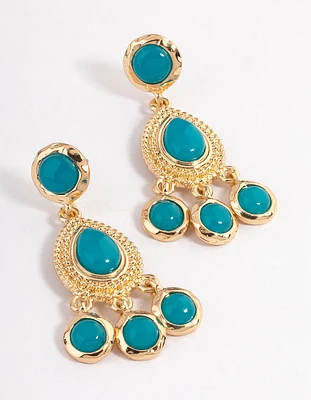 Gold Turquoise Stone Teardrop Earrings