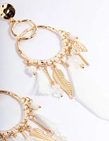 Gold Thread Bead Feather Earrings