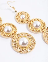 Gold Pearl Three Drop Vintage Earrings