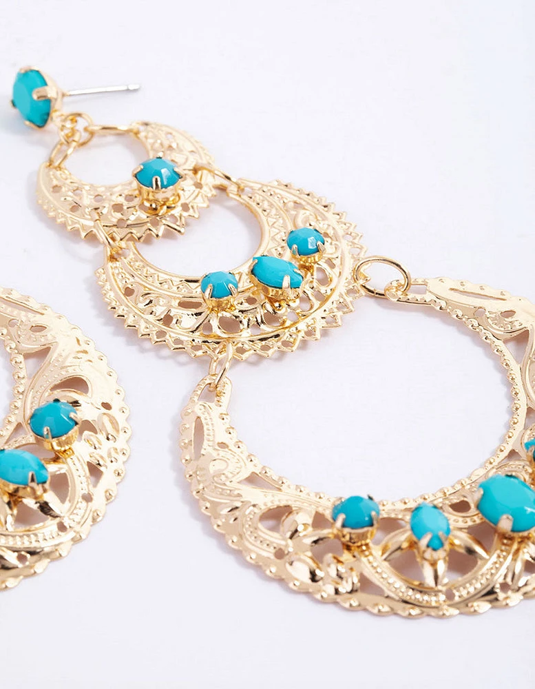 Gold Statement Boho Drop Earrings