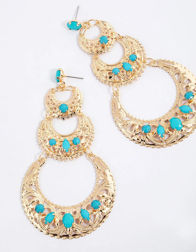 Gold Statement Boho Drop Earrings