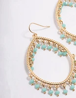 Gold Oval Teardrop Blue Bead Chandbali Earrings