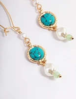 Gold Diamante Mixed Pearl Stone Earrings