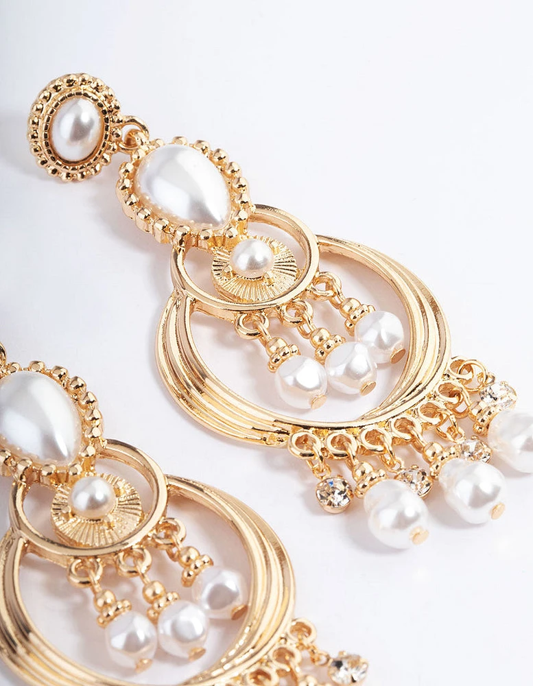 Gold Statement Diamante Chandelier Drop Earrings