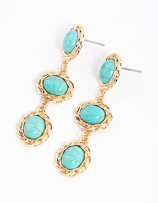 Gold Vintage Three Stone Drop Earrings