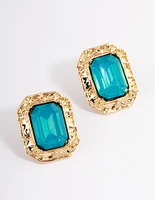 Gold Molten Rectangle Diamante Stud Earrings