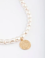 Gold Pearl & Disc Pendant Necklace